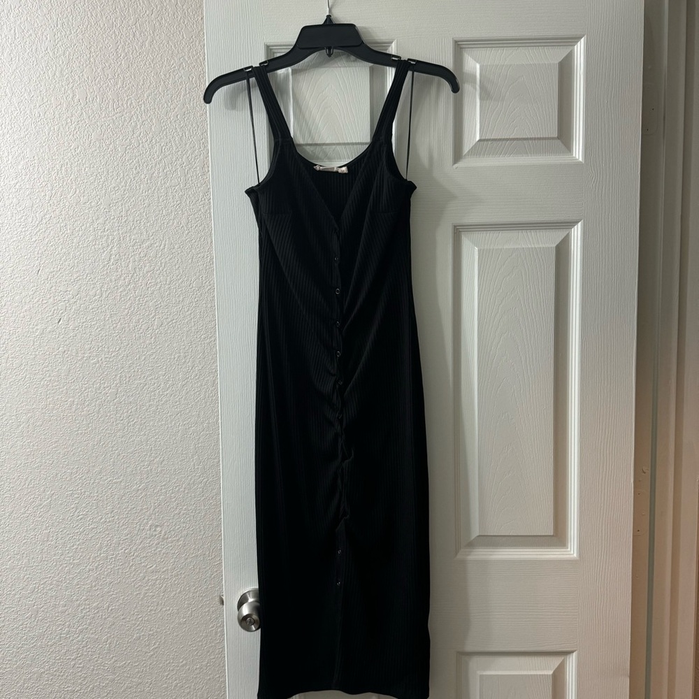 Black Bodycon Button Up Dress - S